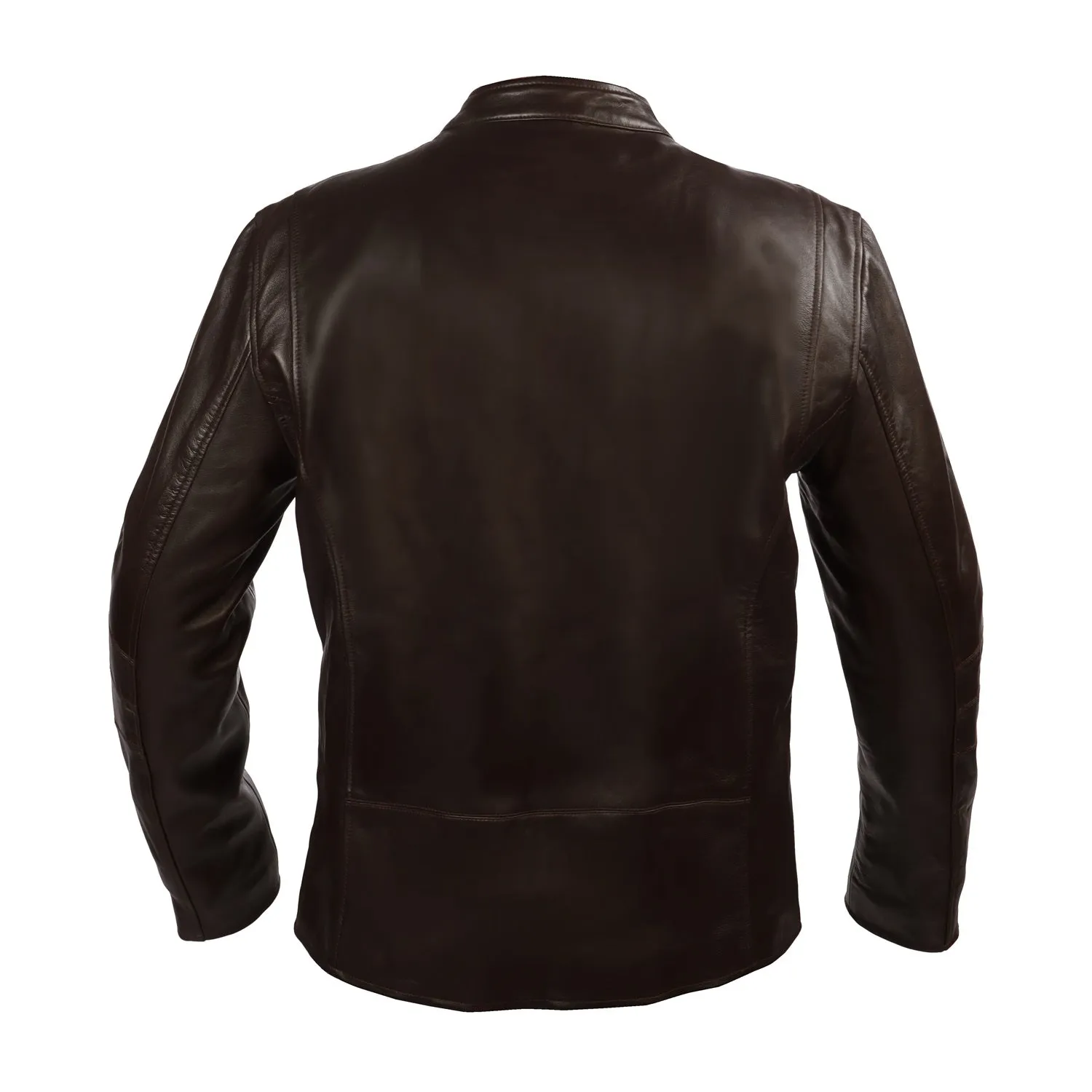 Brune & Bareskin Classic Dark Brown Leather Jacket with Ban Neck Collar and Front Zipper Pockets