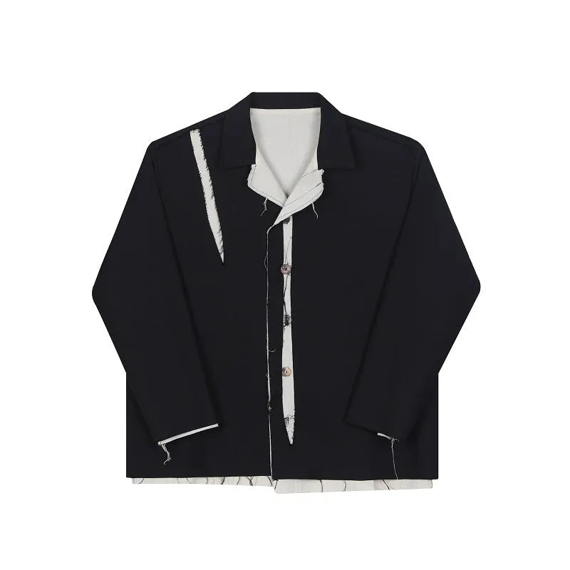 Colorblock Single Breasted Frayed Jackets
