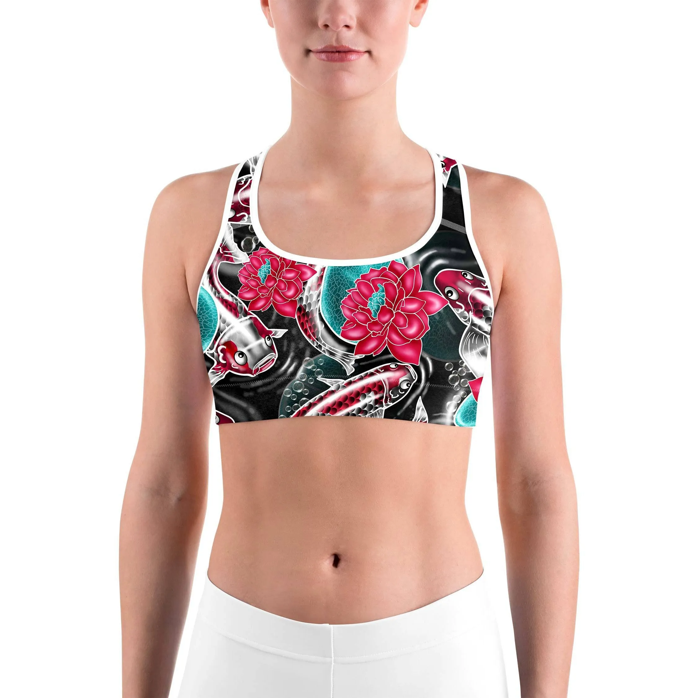 Colorful Koi Fish Sports bra