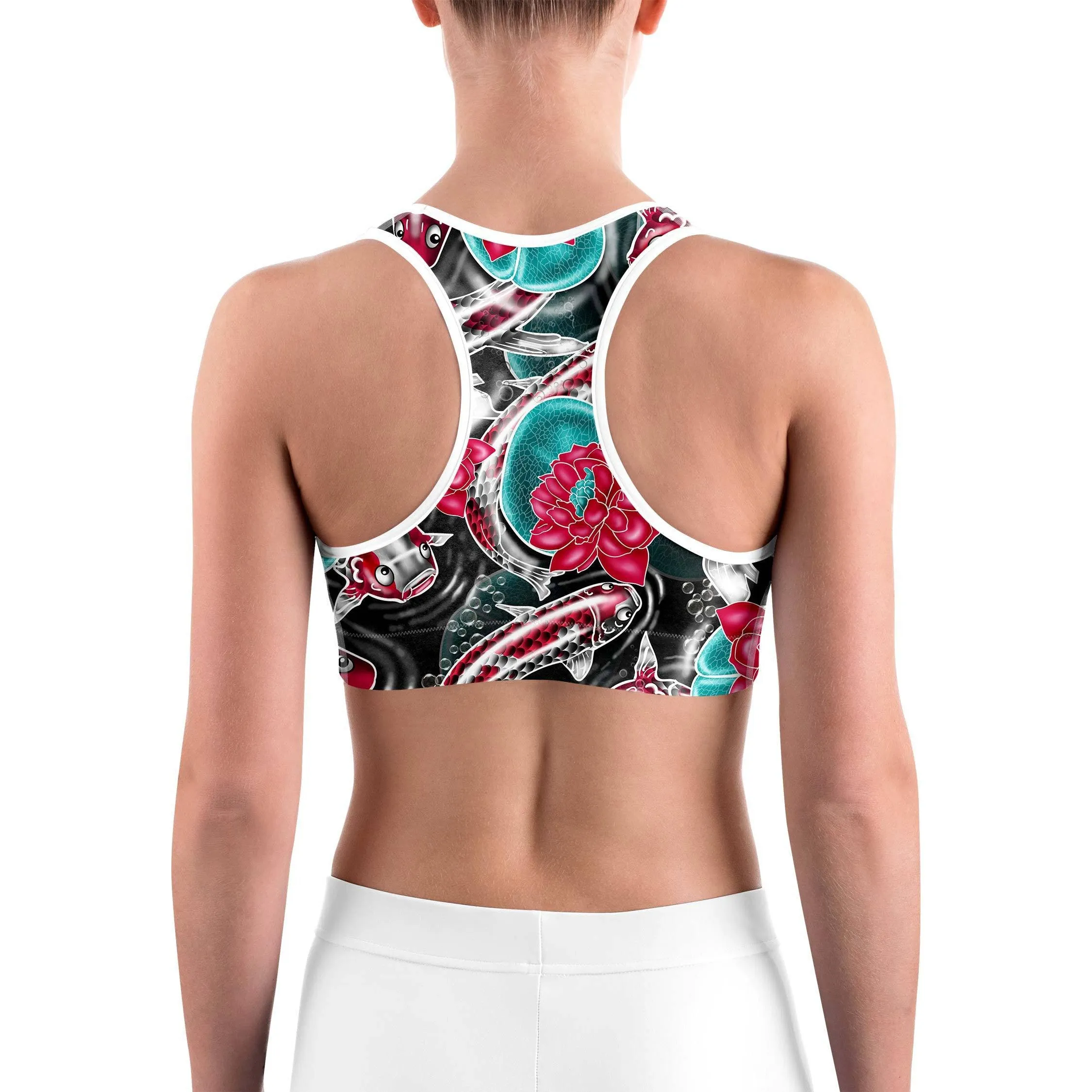 Colorful Koi Fish Sports bra