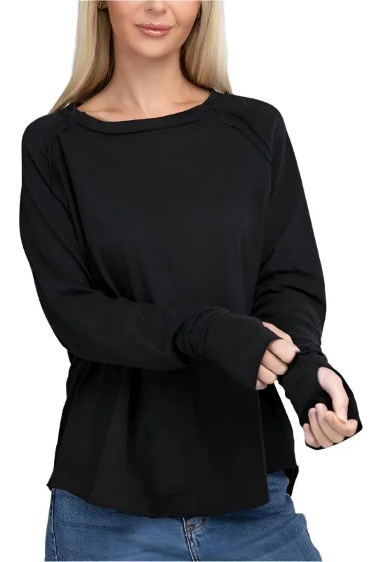 Cotton Raglan Sleeve Thumbhole Top