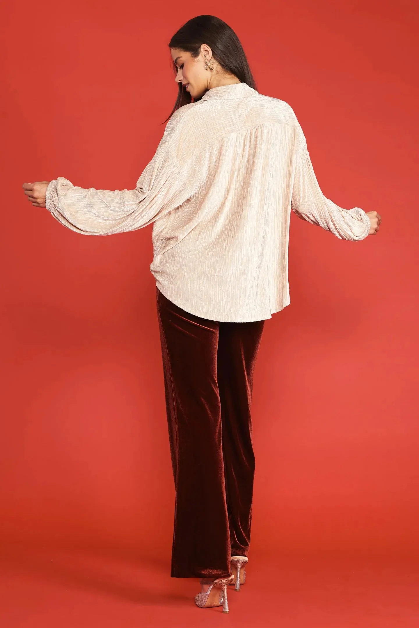 Creamy Velvet Button Down Blouse