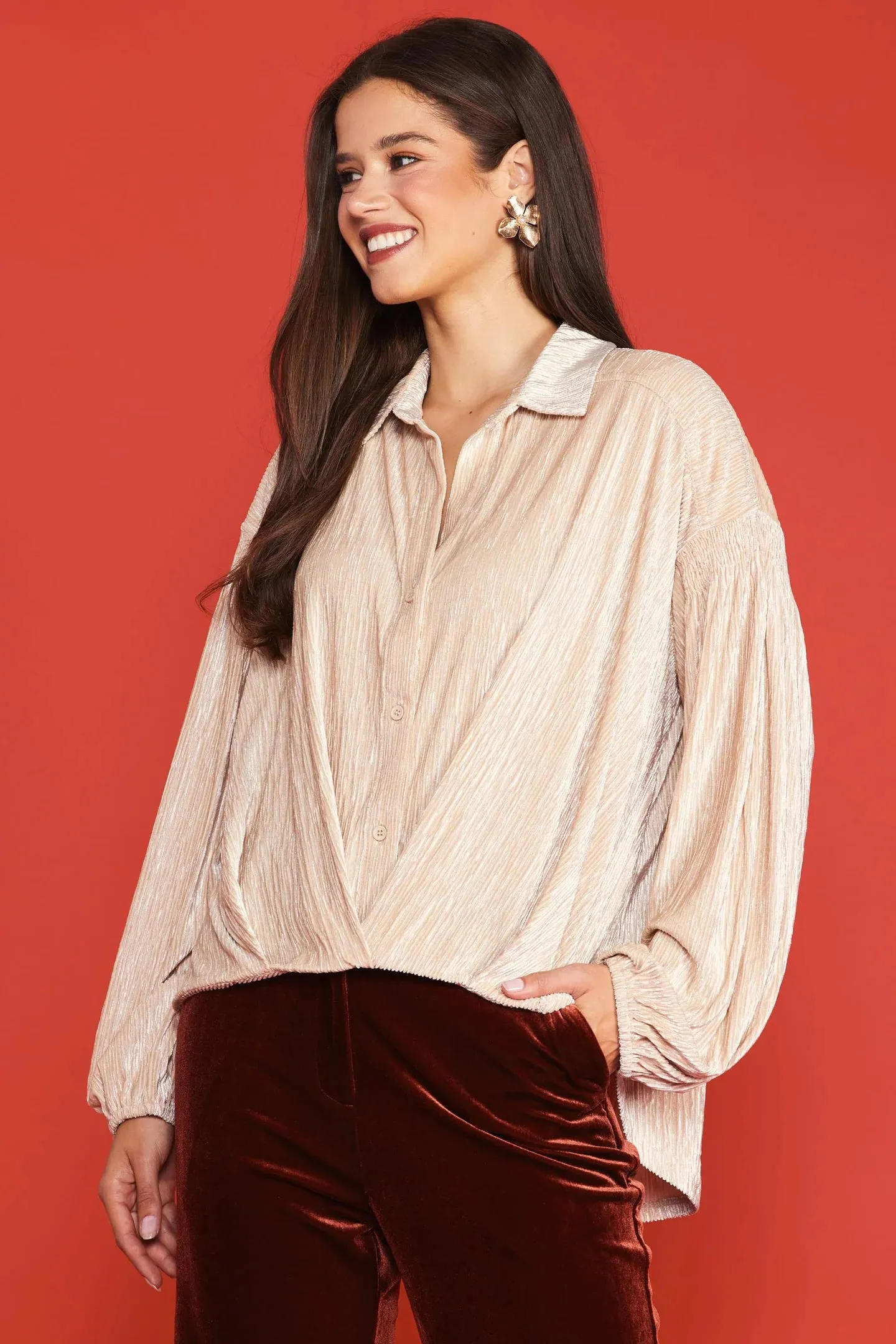 Creamy Velvet Button Down Blouse