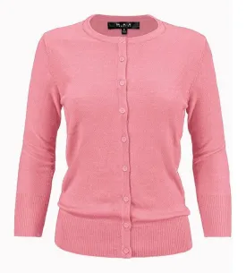 Crewneck Button Down Knit Cardigan Sweater