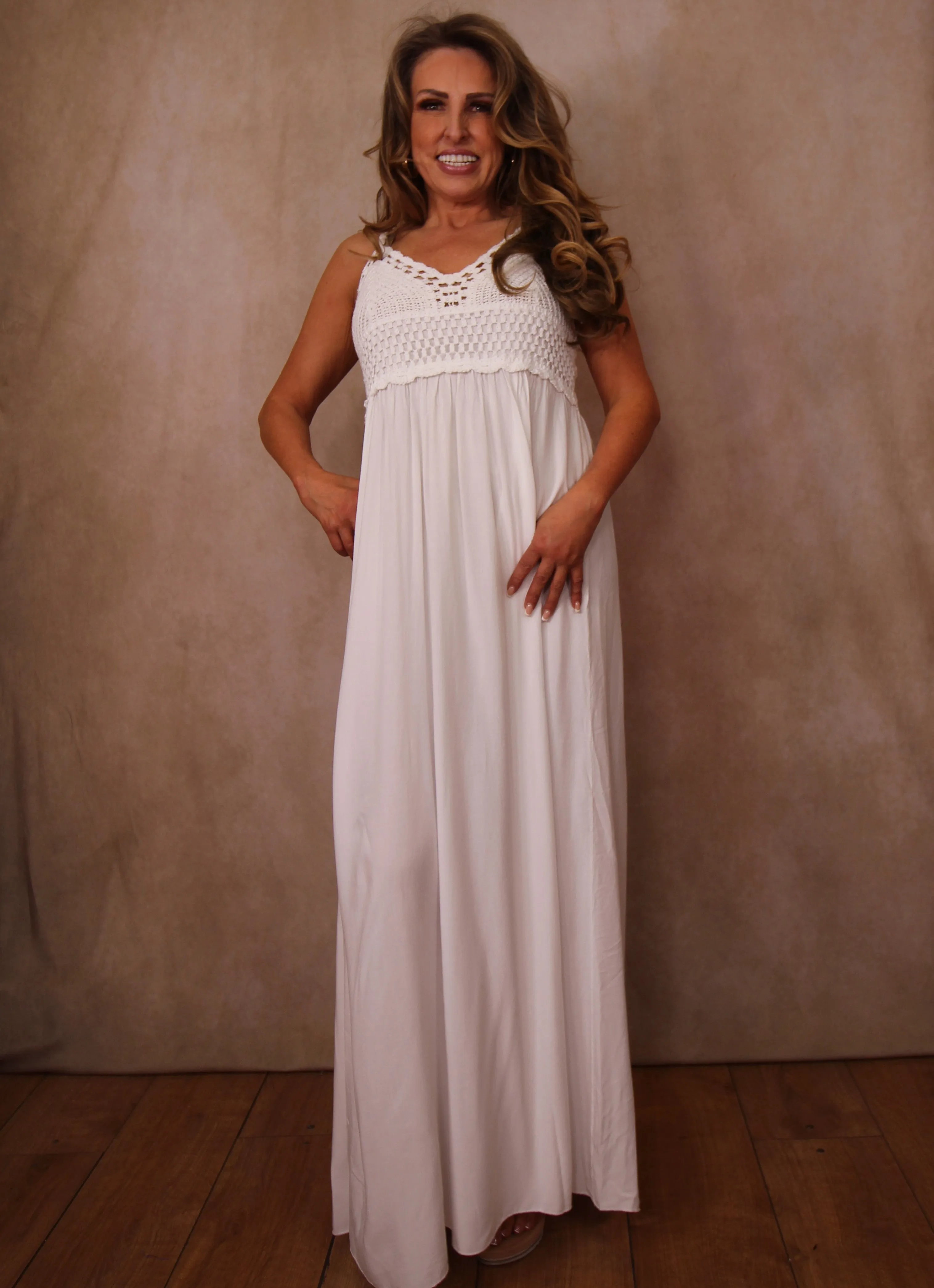 Crochet V Neck Maxi Dress