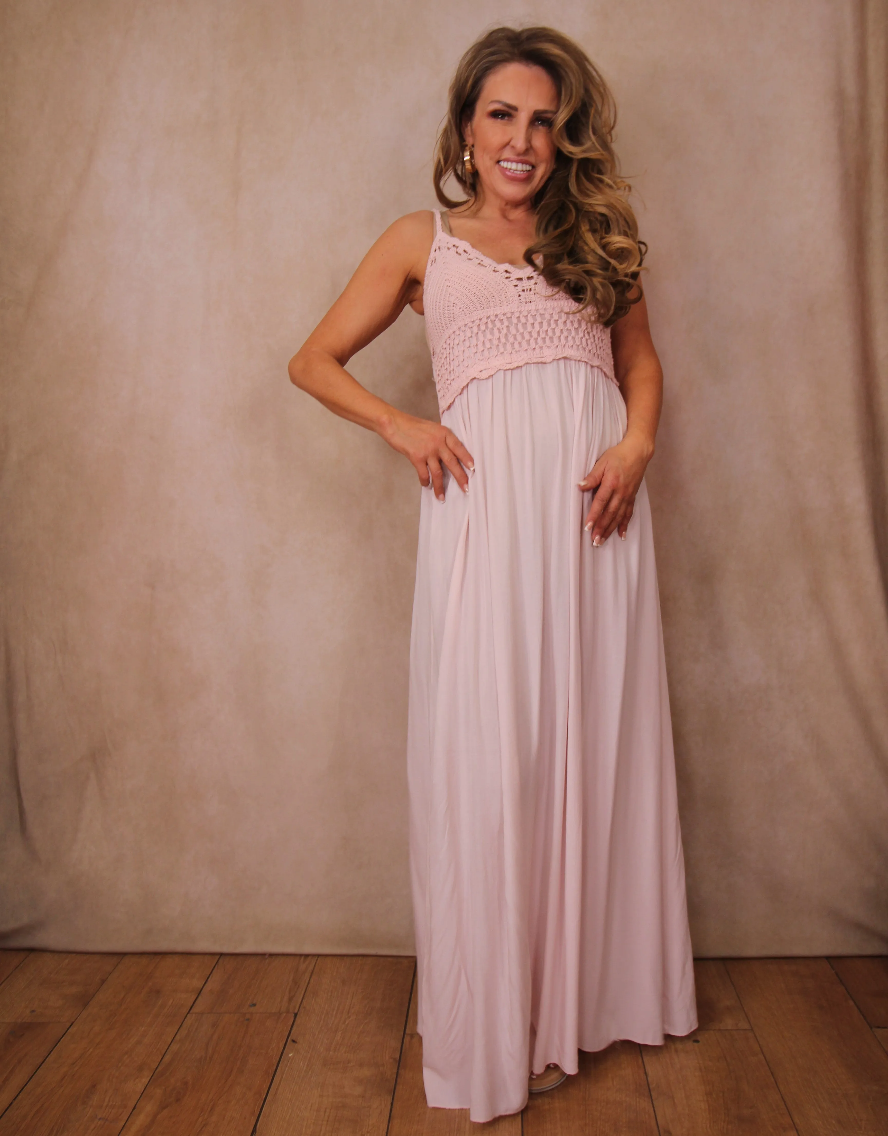 Crochet V Neck Maxi Dress