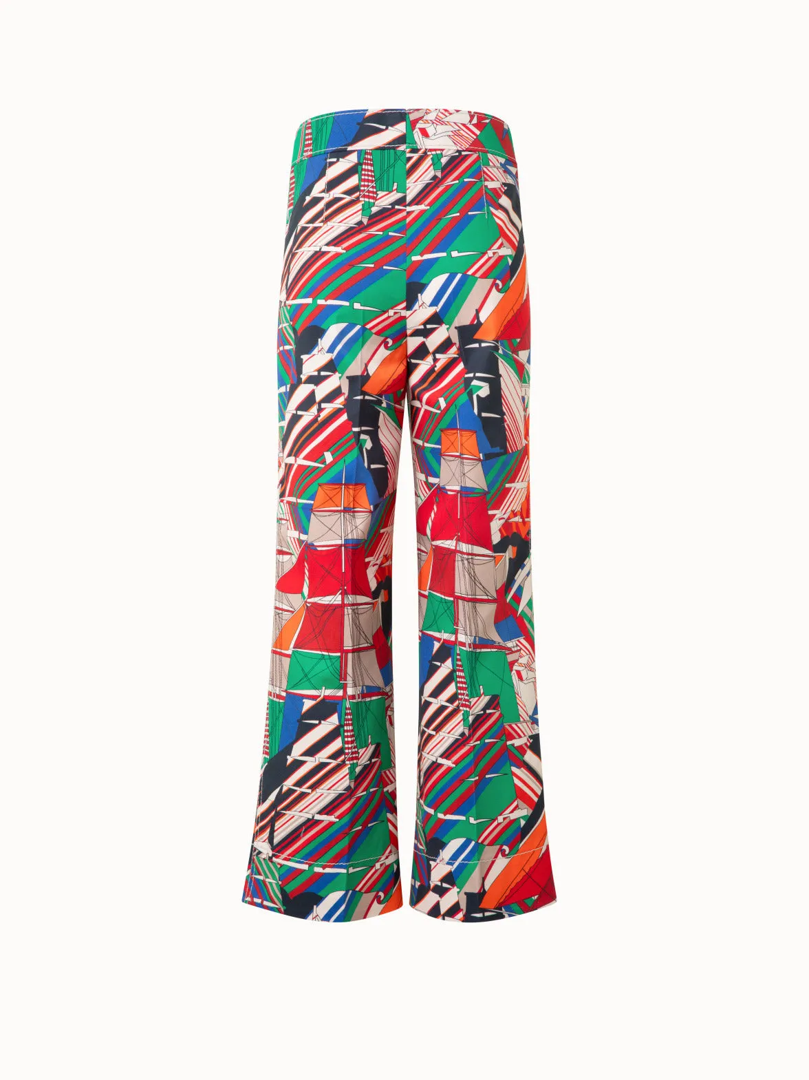 Cropped Wide Denim Pants with Sea Clipper Print