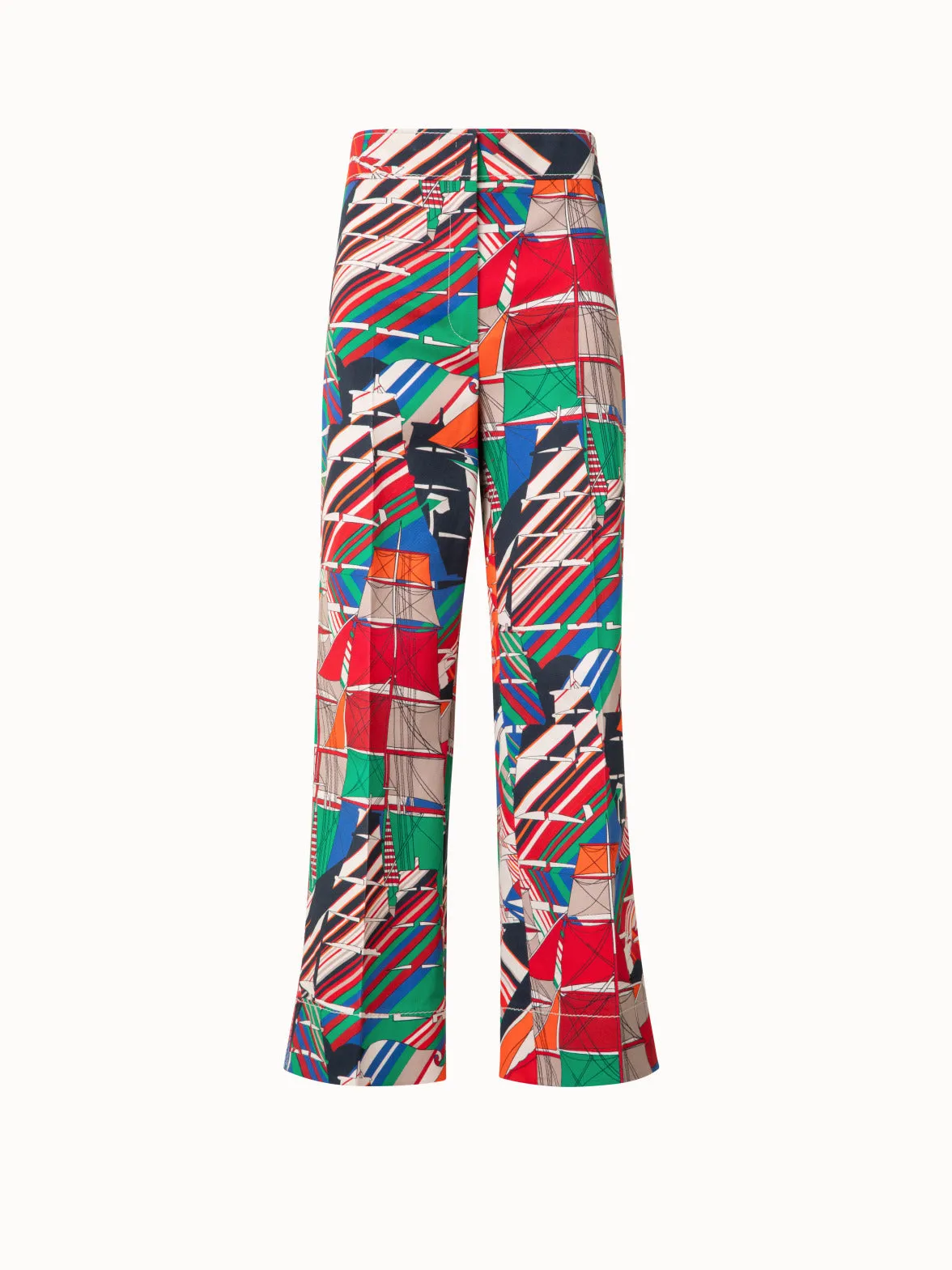 Cropped Wide Denim Pants with Sea Clipper Print