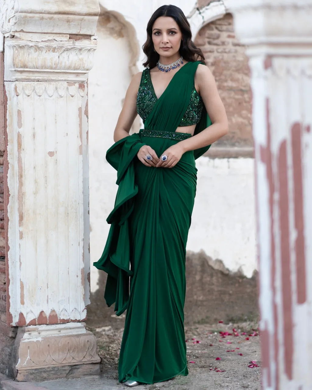 Crystal Emerald Sari Set