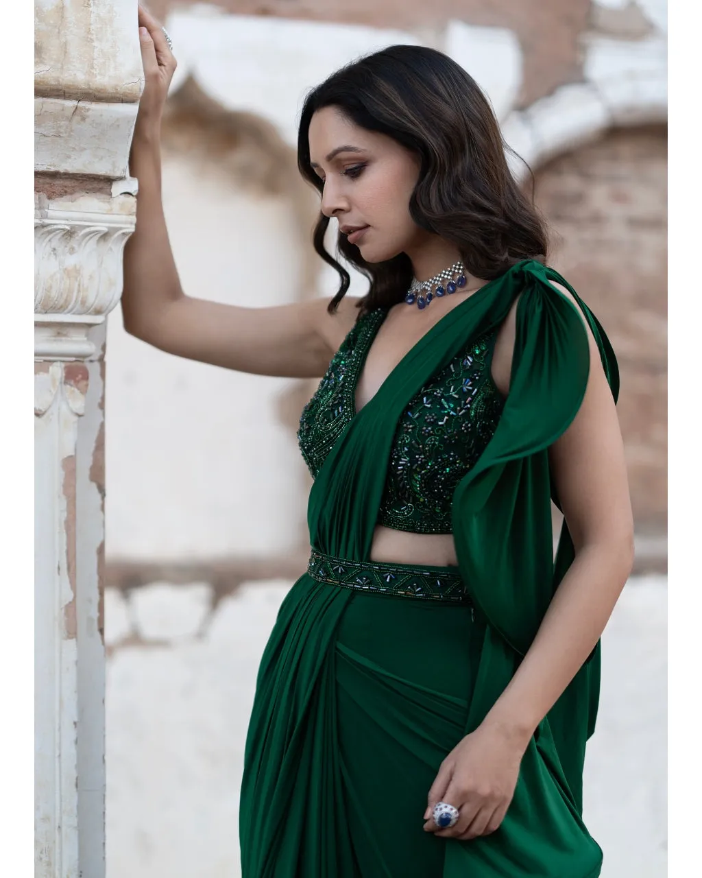 Crystal Emerald Sari Set