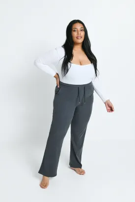 Curve Ribbed Wide Leg Trousers - Grey