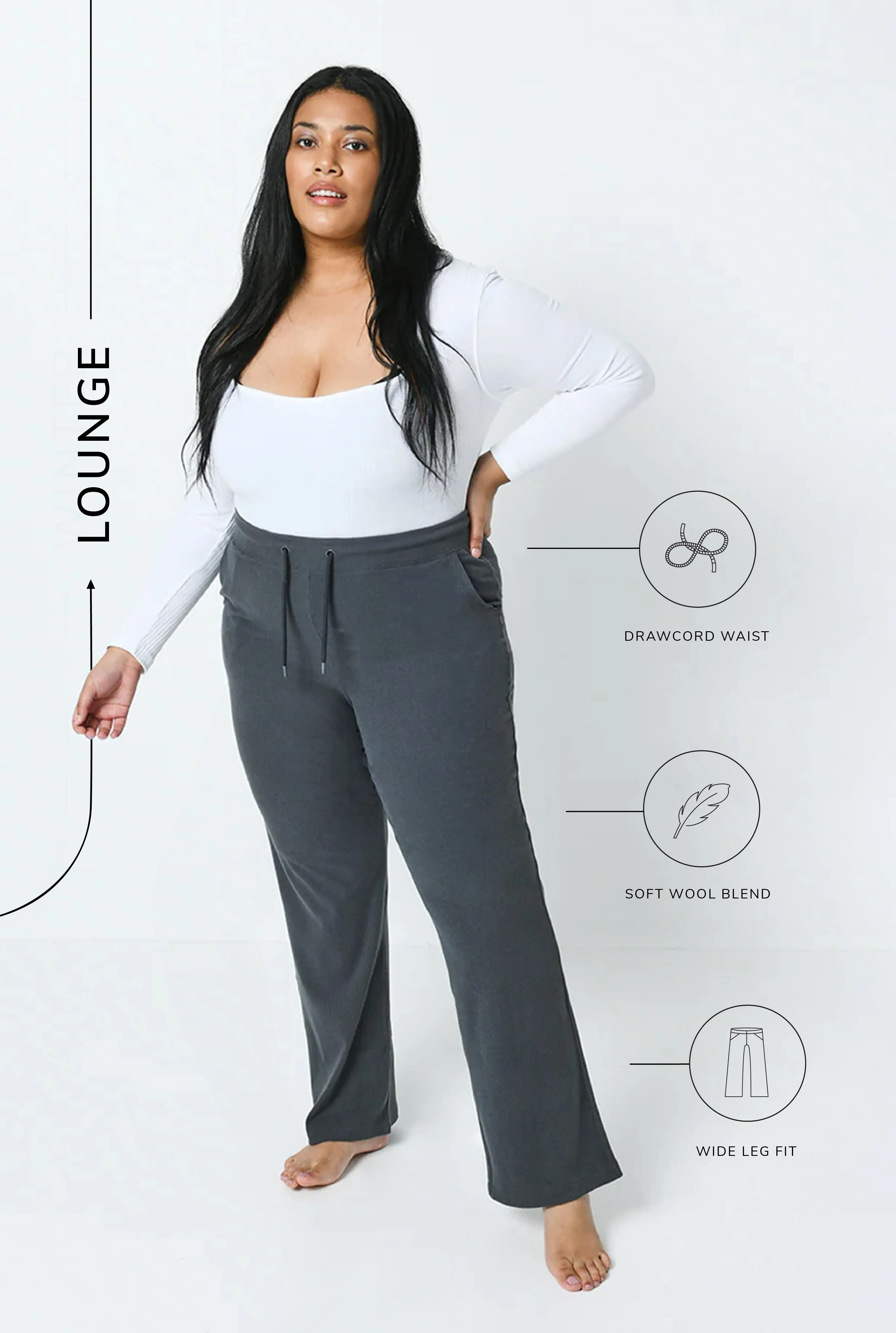 Curve Ribbed Wide Leg Trousers - Grey
