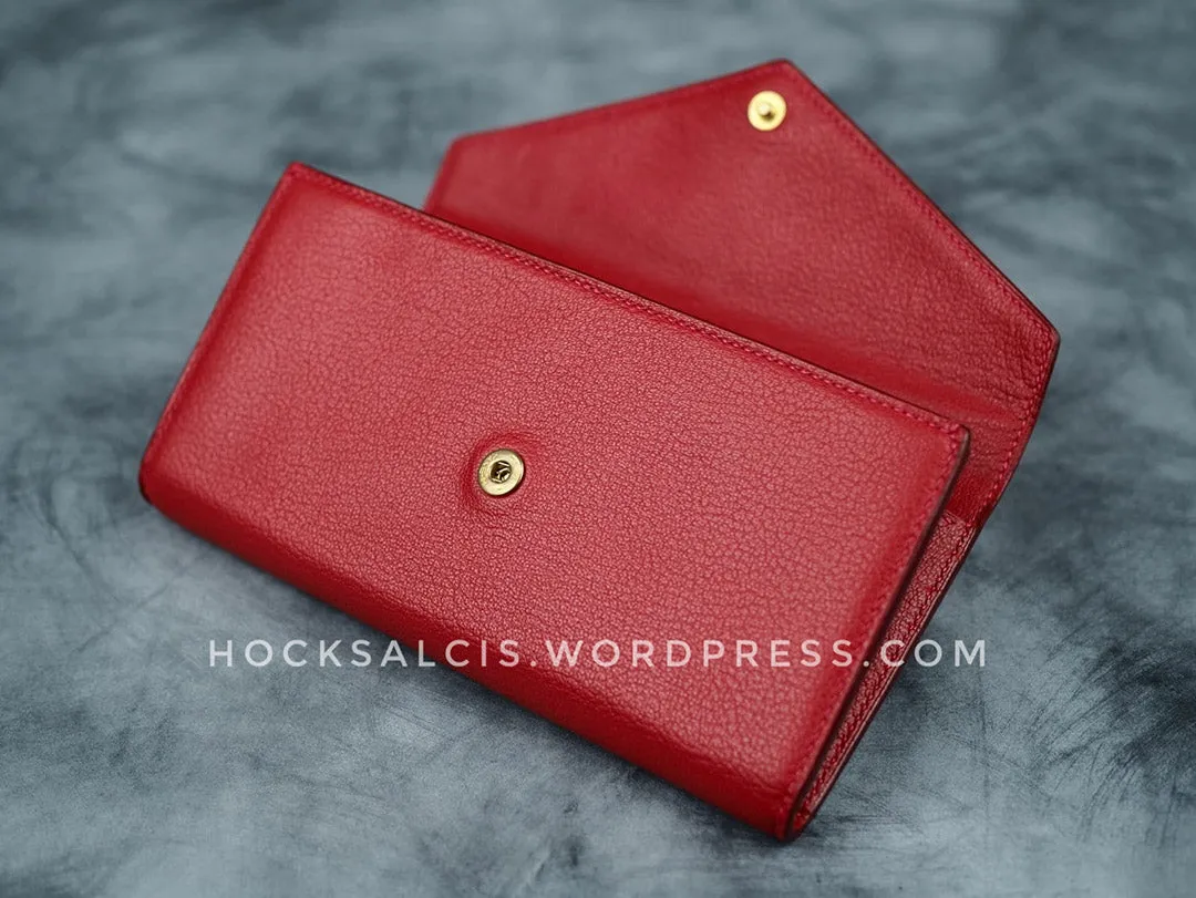 Custom personalised goat skin leather women's ladies long wallet red
