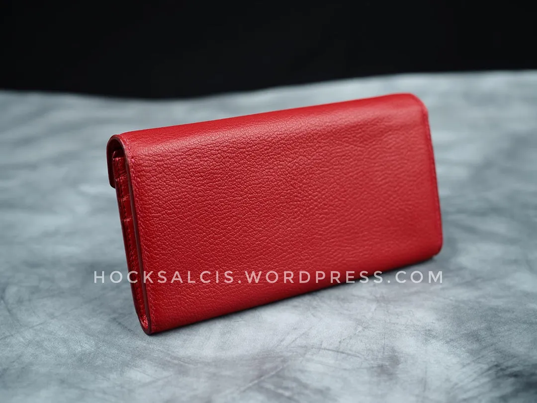 Custom personalised goat skin leather women's ladies long wallet red