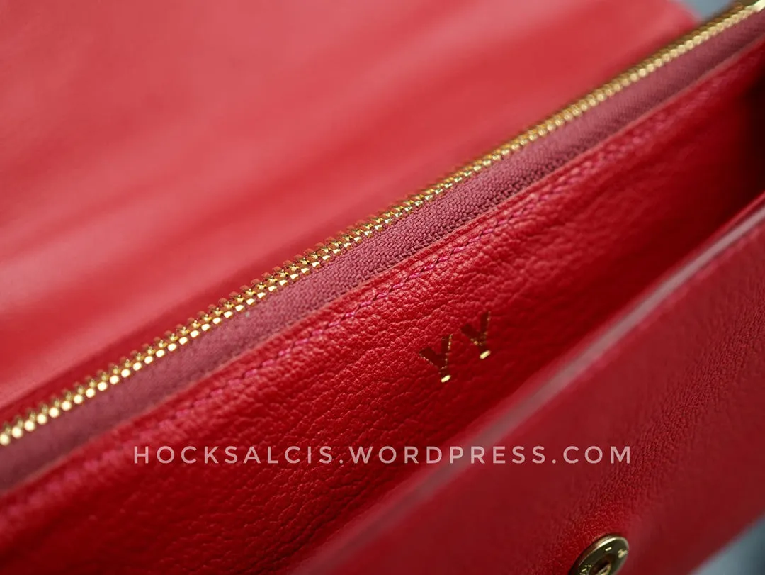 Custom personalised goat skin leather women's ladies long wallet red