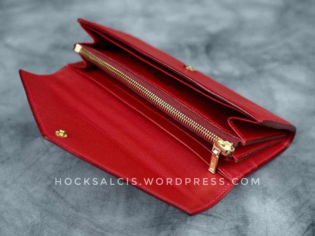 Custom personalised goat skin leather women's ladies long wallet red