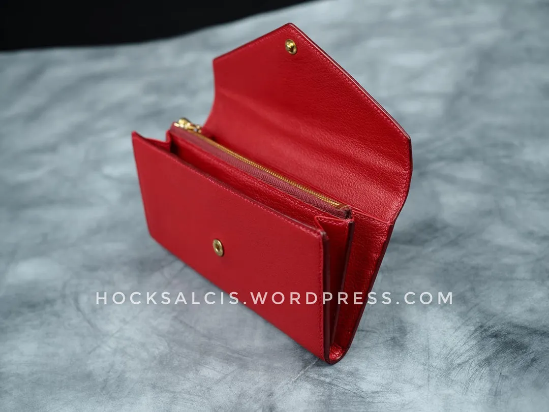 Custom personalised goat skin leather women's ladies long wallet red