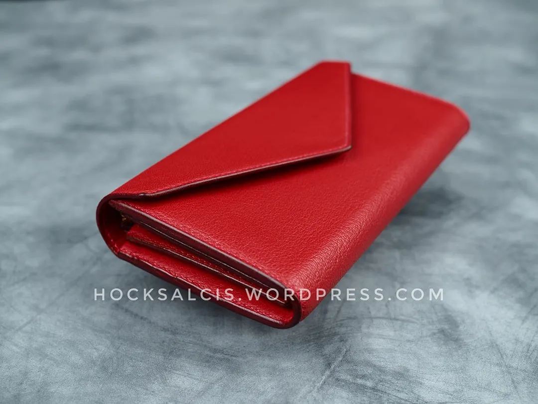 Custom personalised goat skin leather women's ladies long wallet red