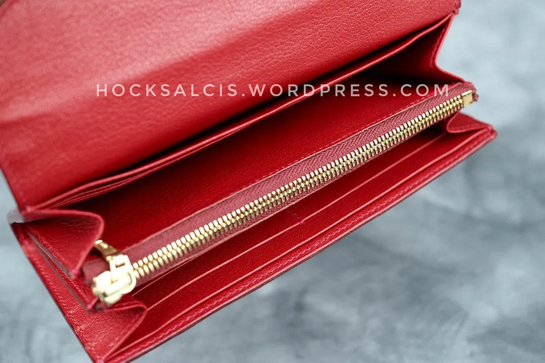 Custom personalised goat skin leather women's ladies long wallet red
