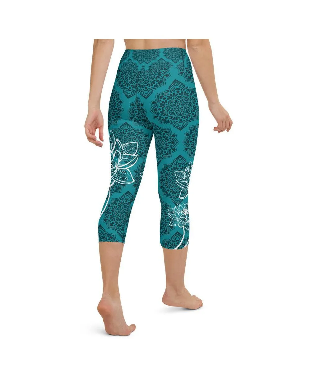 Cyan Blue Lotus Yoga Capris