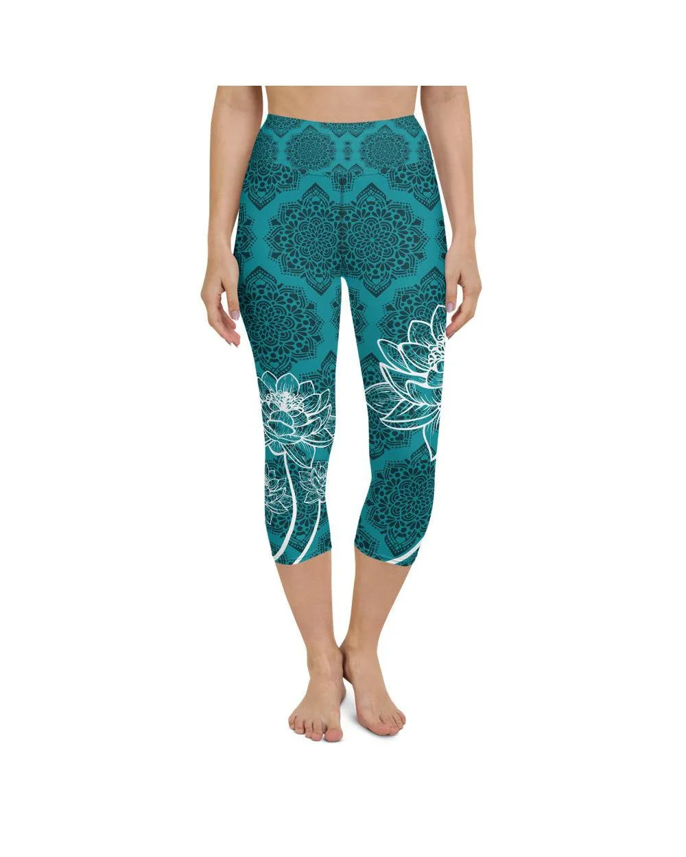 Cyan Blue Lotus Yoga Capris