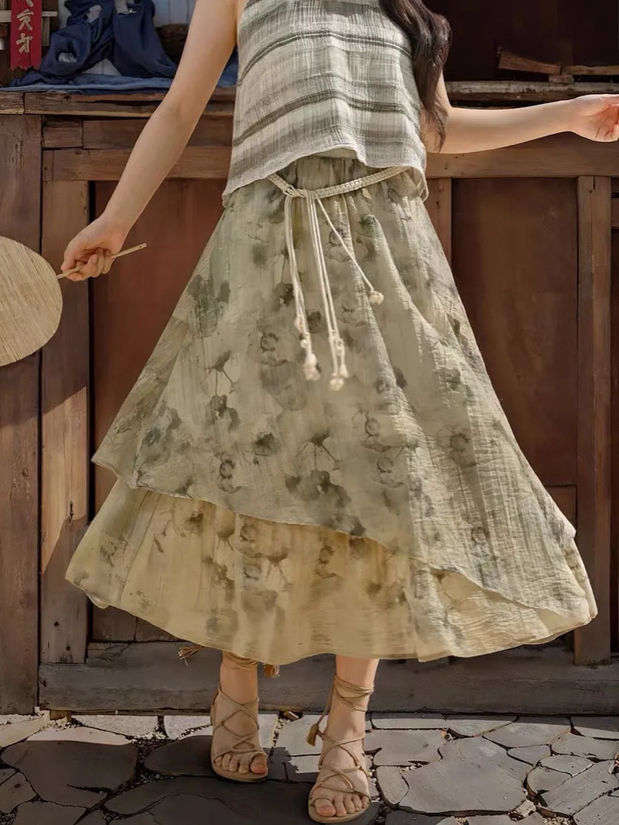 Dali Dream Ethnic Dye Midi Skirt with Belt