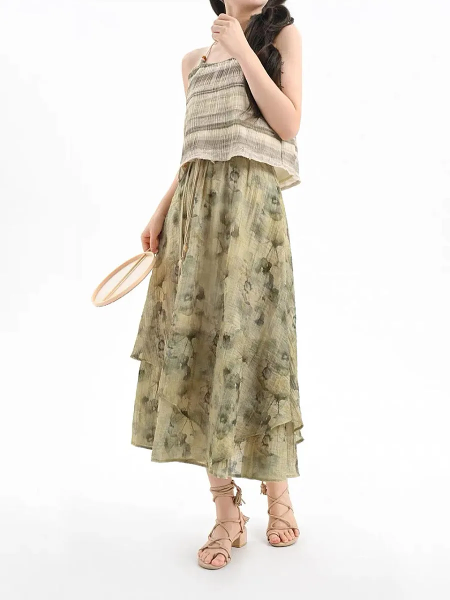 Dali Dream Ethnic Dye Midi Skirt with Belt