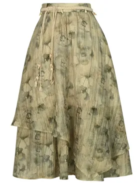 Dali Dream Ethnic Dye Midi Skirt with Belt