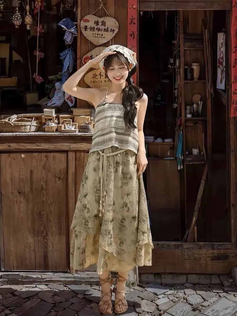 Dali Dream Ethnic Dye Midi Skirt with Belt