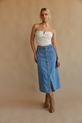 Darby Button Up Denim Midi Skirt