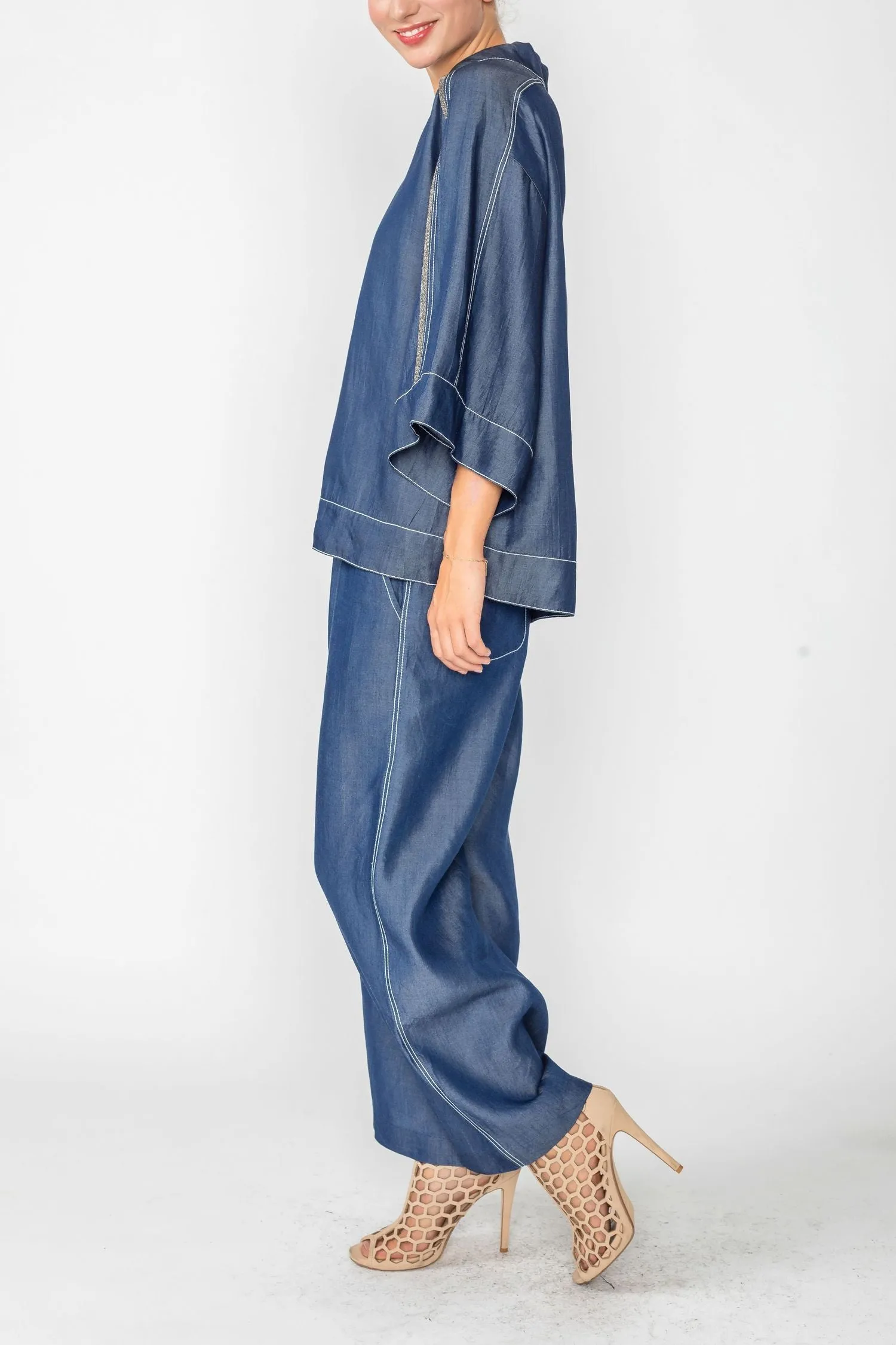Denim Tencel Chambre Johny Collar Top