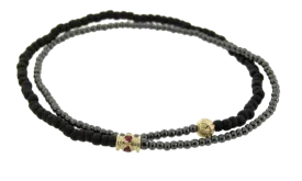 Double Wrap Beaded Bracelet with Ruby Barrel and Torus Knot