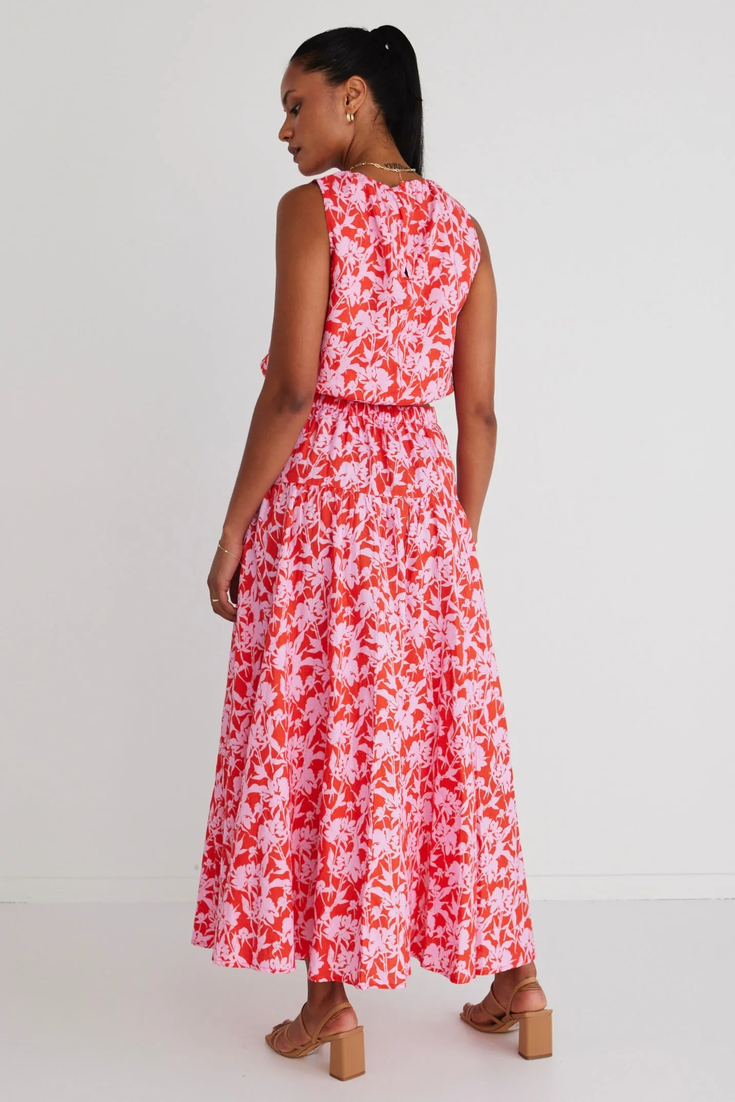 Chic Tiered Maxi Skirt with Edgy Floral Shadow Design