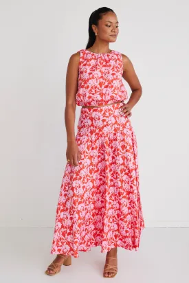 Chic Tiered Maxi Skirt with Edgy Floral Shadow Design