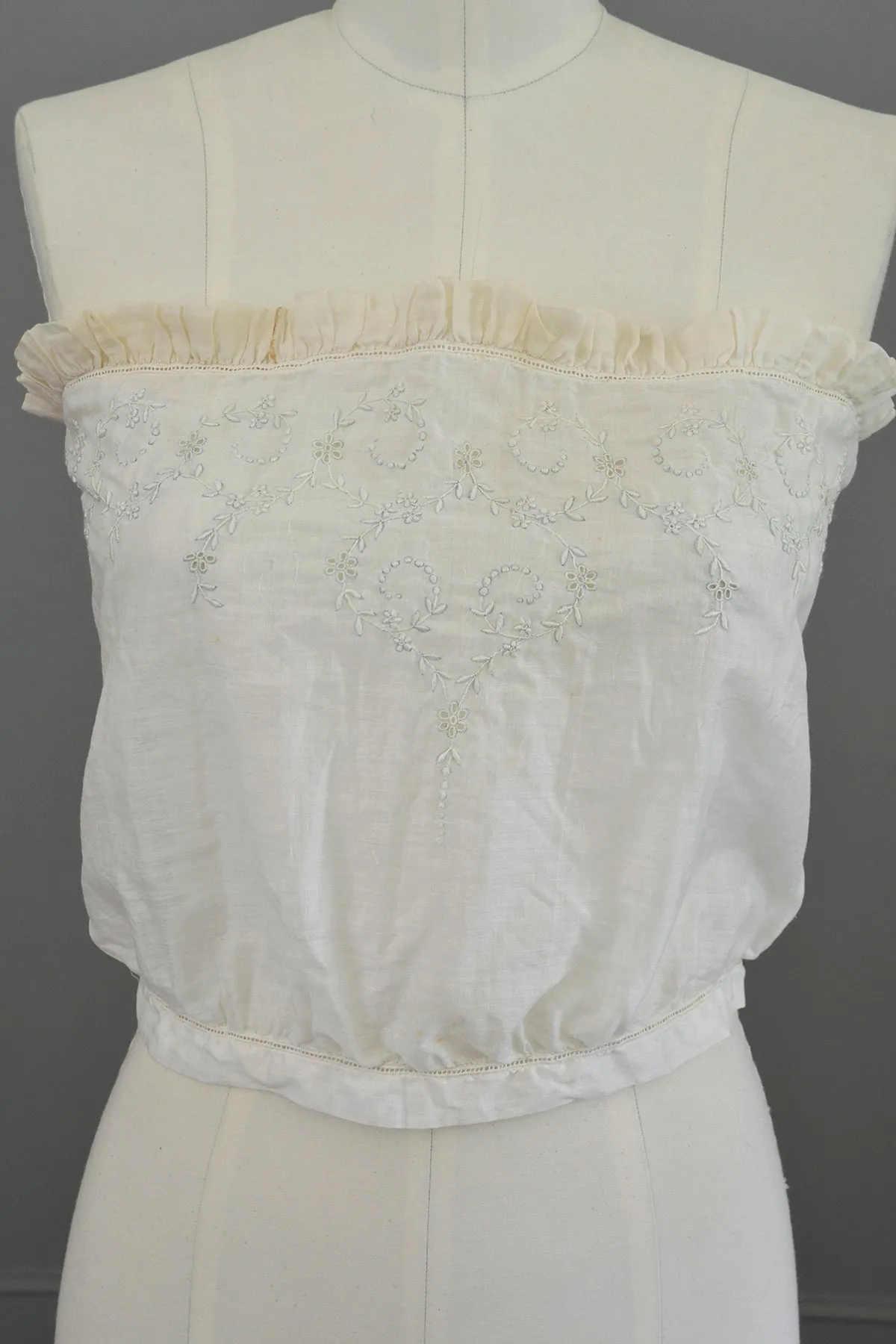 Edwardian Sheer White Baby Blue Embroidered Camisole Corset Cover