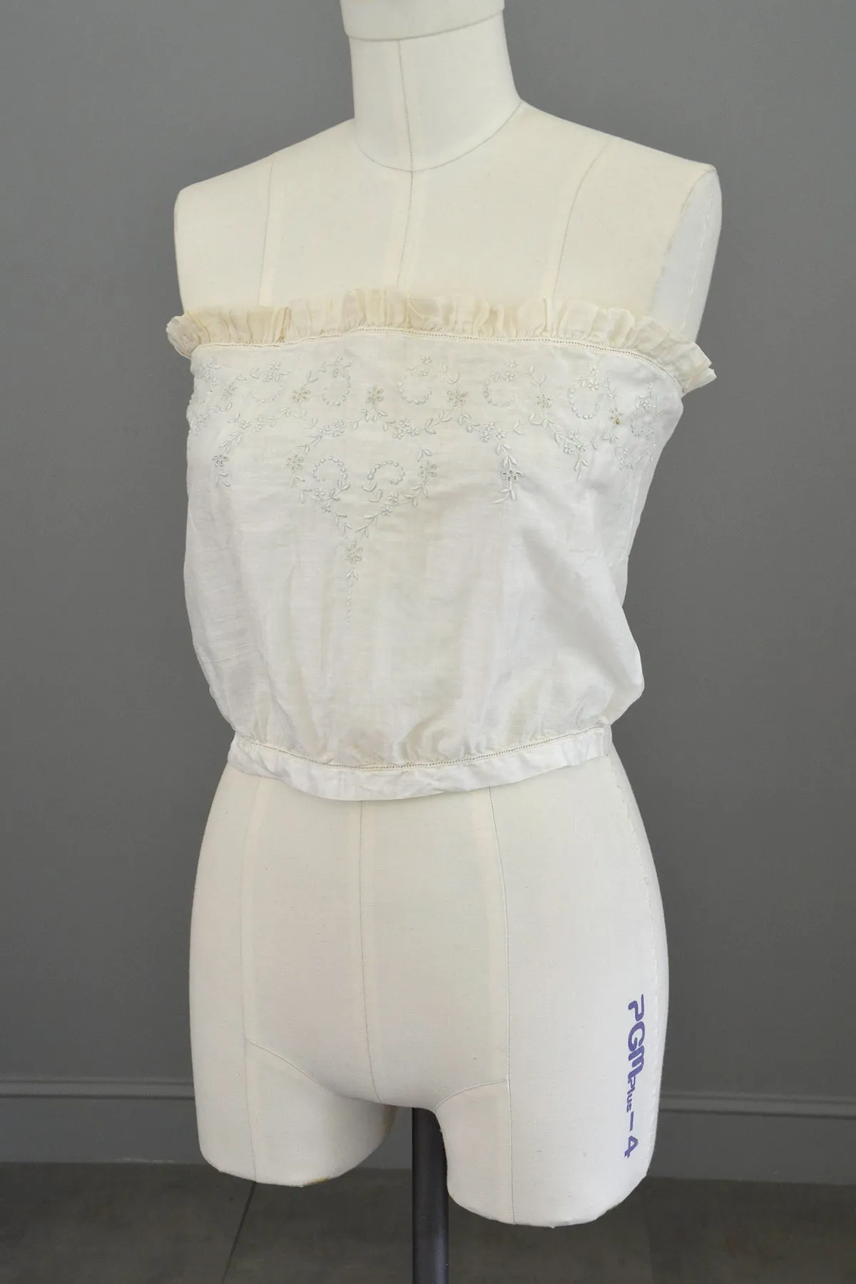 Edwardian Sheer White Baby Blue Embroidered Camisole Corset Cover