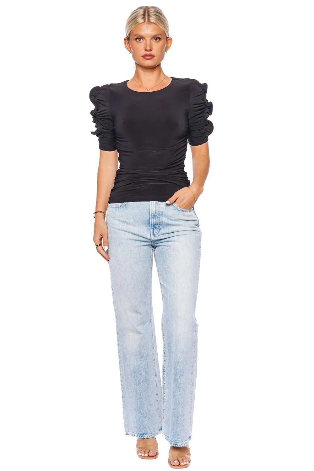 Elixir Black Gathered Jersey Top