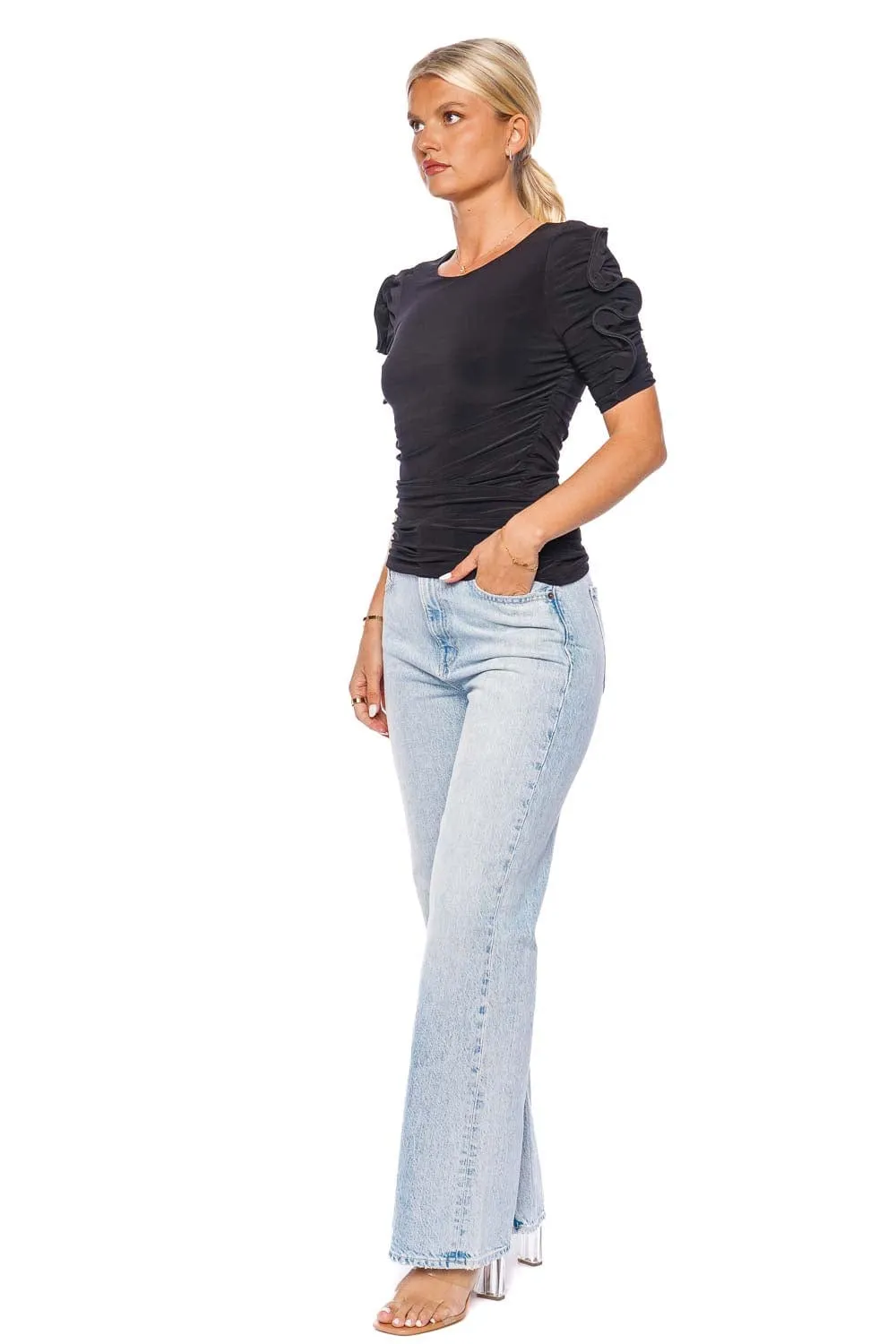 Elixir Black Gathered Jersey Top
