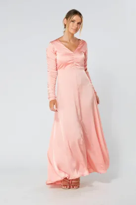 Ella Blush Nude Crepe Maxi Dress With Ruched Detail