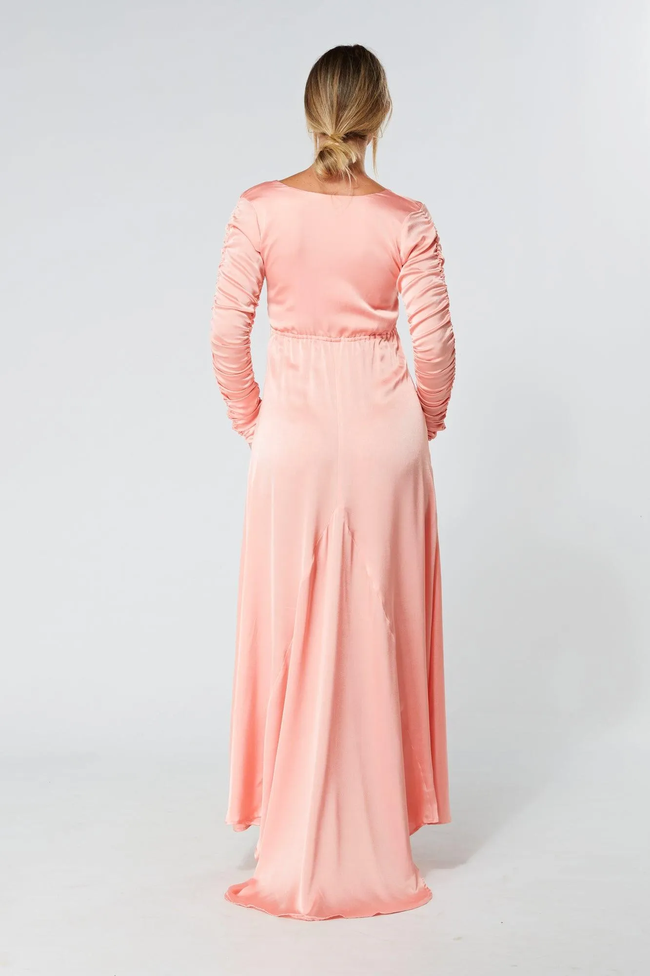 Ella Blush Nude Crepe Maxi Dress With Ruched Detail