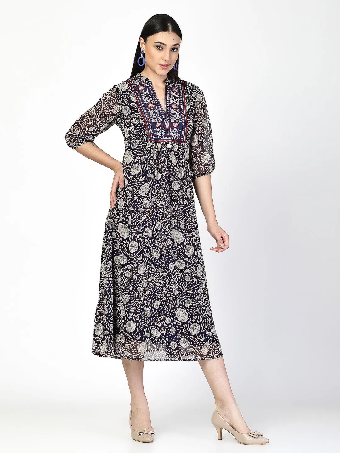Embroidered A-Line Dress