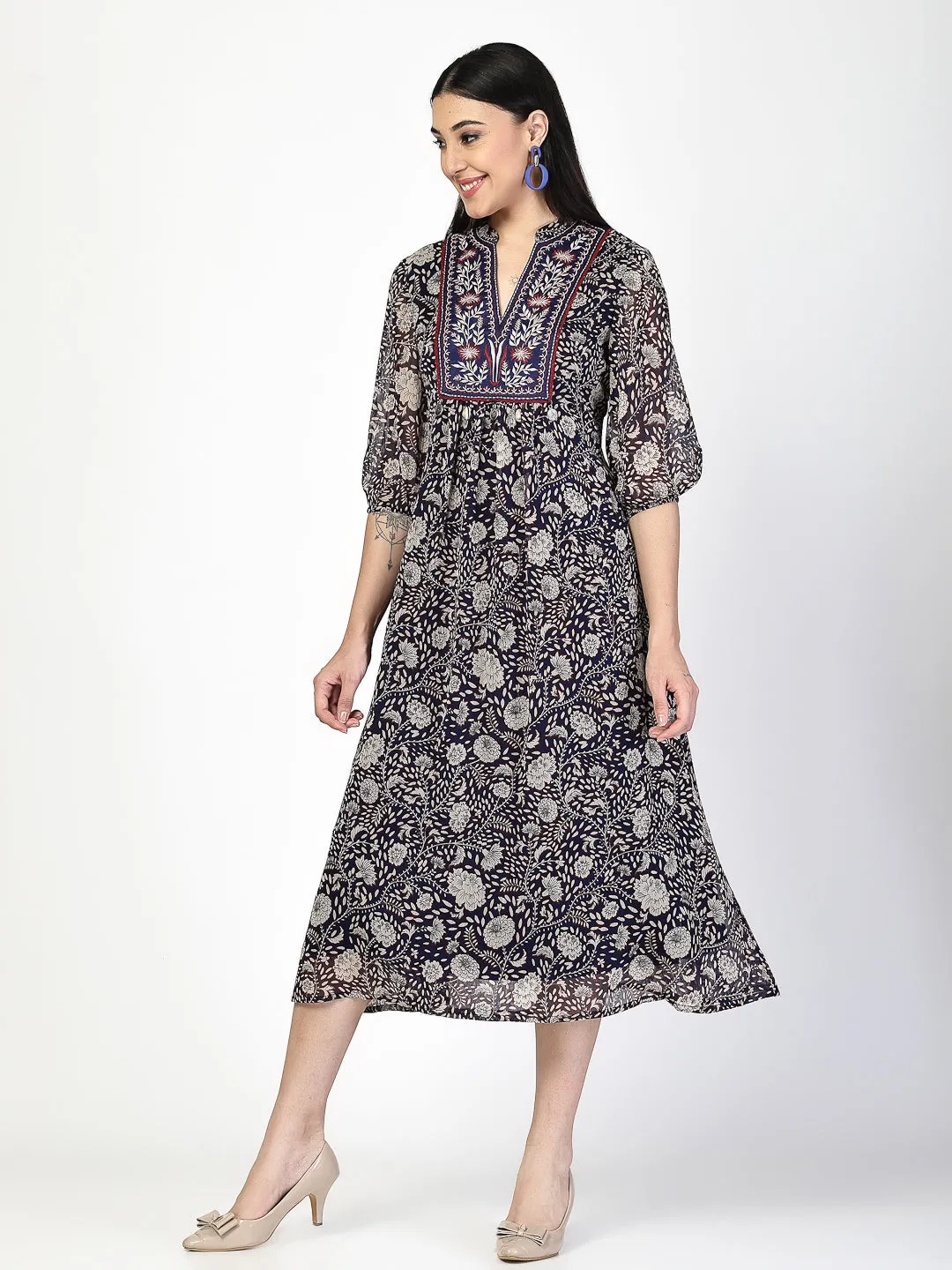 Embroidered A-Line Dress