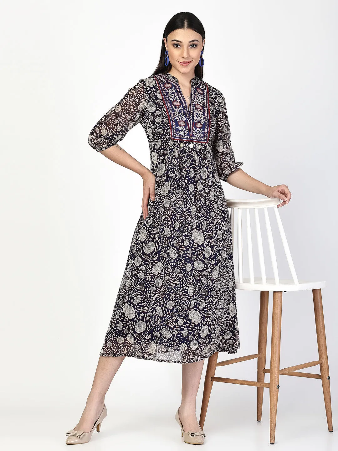 Embroidered A-Line Dress