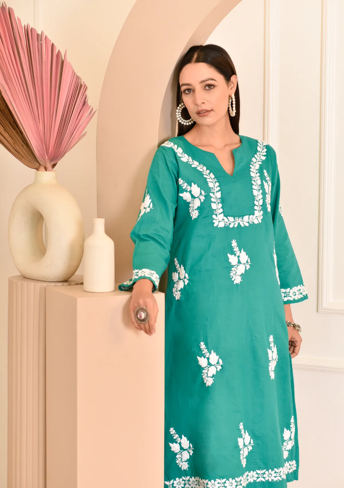 Faiza Chikankari Cotton A-Line Kurta