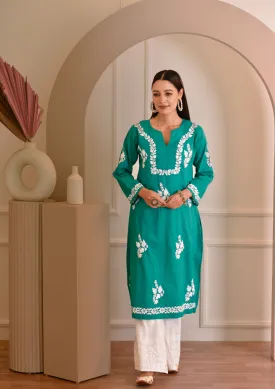 Faiza Chikankari Cotton A-Line Kurta