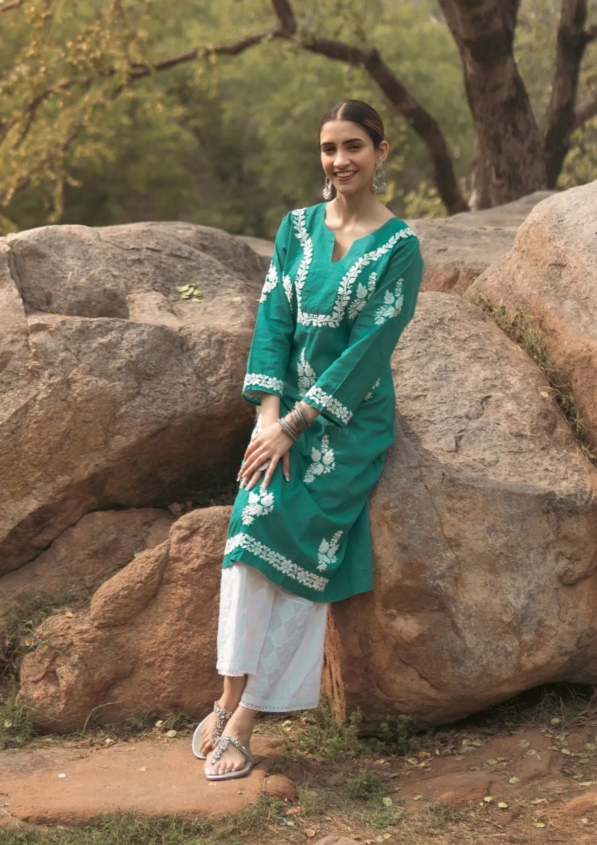 Faiza Chikankari Cotton A-Line Kurta