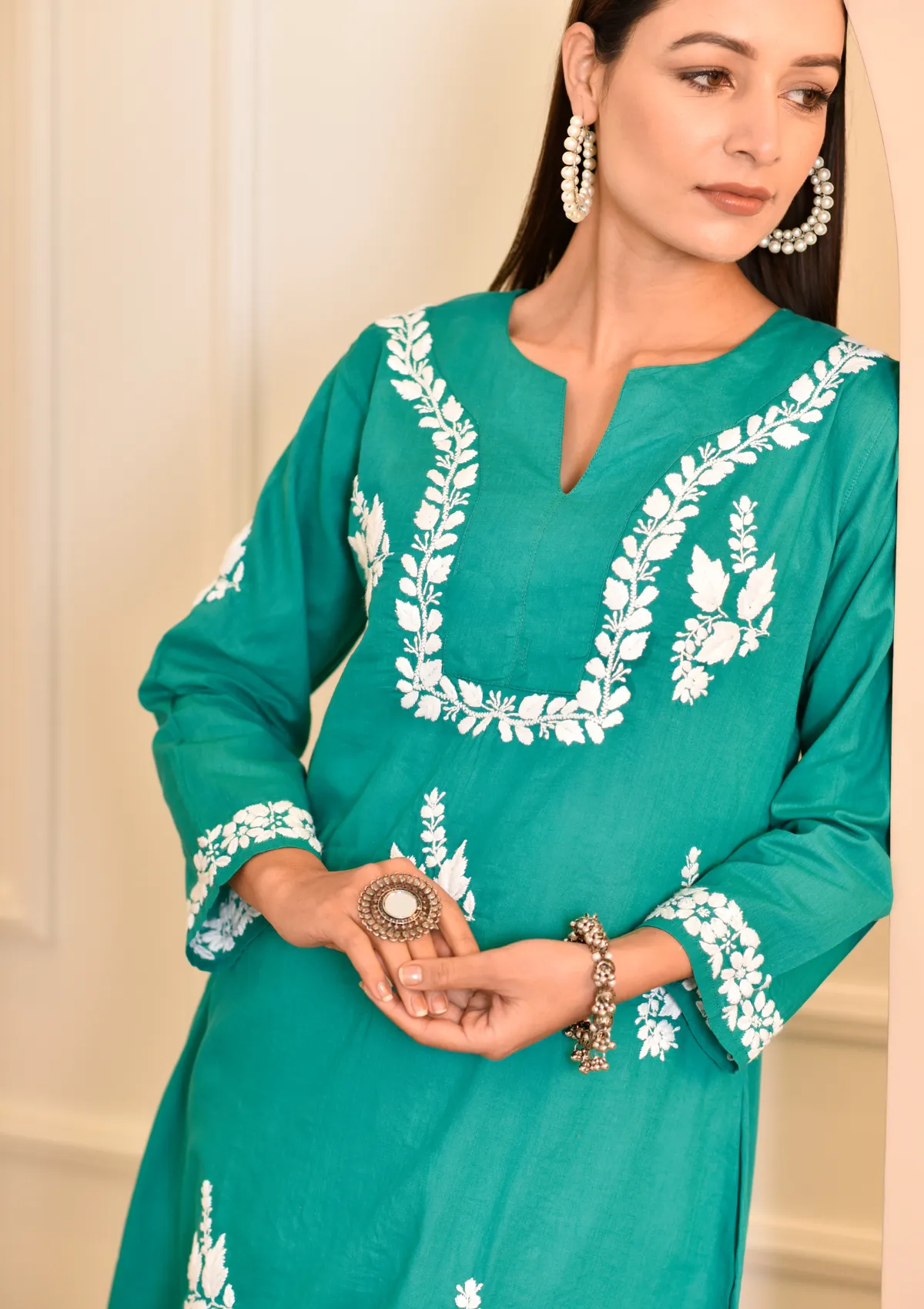 Faiza Chikankari Cotton A-Line Kurta