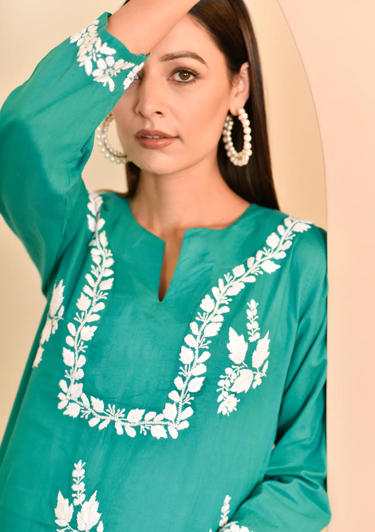 Faiza Chikankari Cotton A-Line Kurta