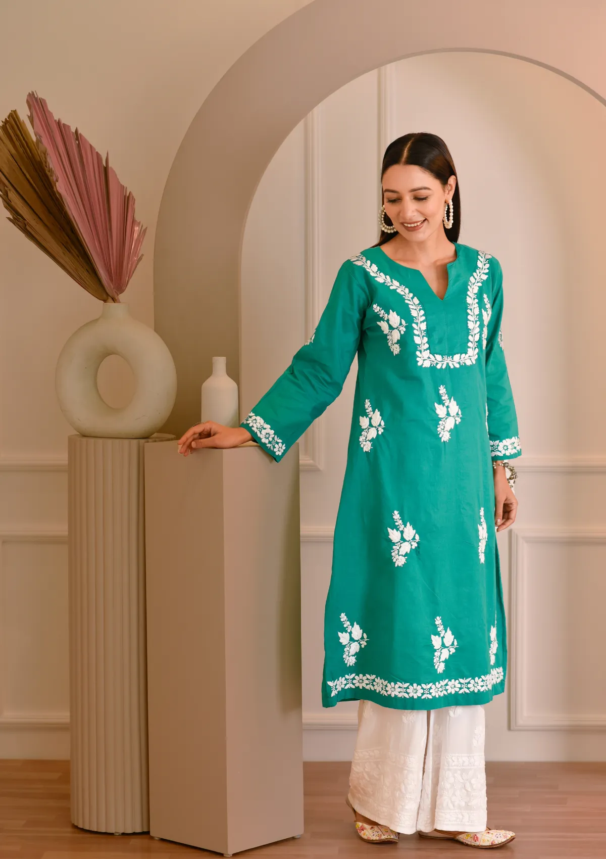 Faiza Chikankari Cotton A-Line Kurta