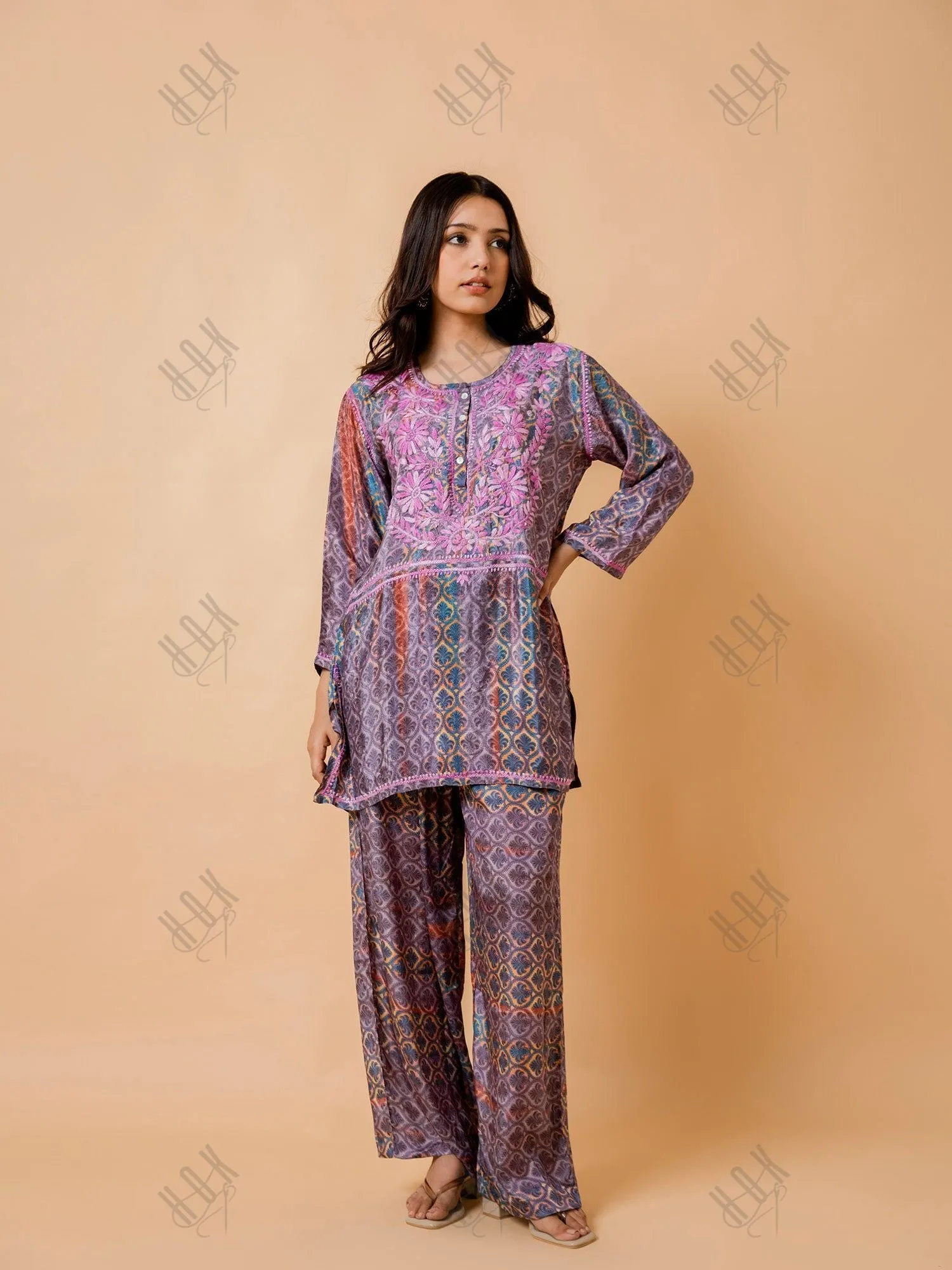 Fizaa's Chikankari Polysilk Set for Women - Regal Purple